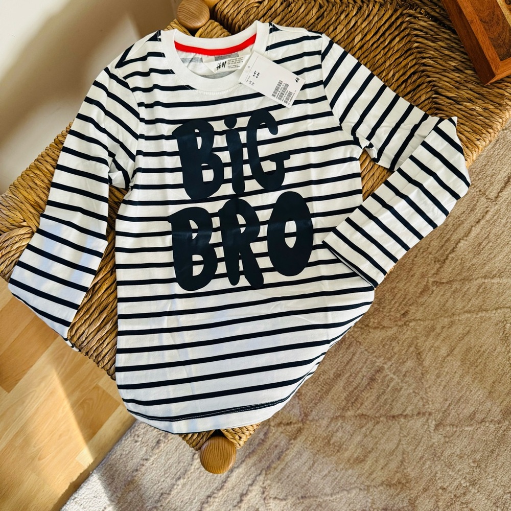 H&M Kids Navy and White Big Bro Long Sleeve Tee 6-8Y